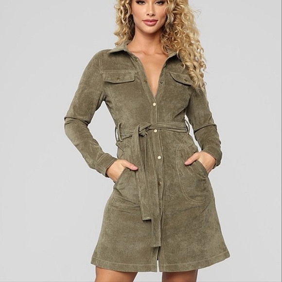Fashion Nova Dresses & Skirts - Fashion Nova Olive Corduroy Button Down Dress